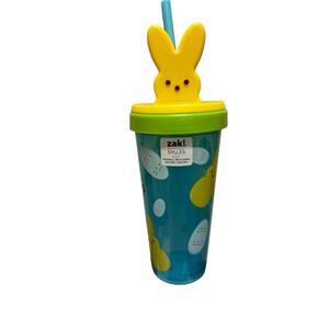 Zak! Peeps Tumbler Blue Plastic Cup Yellow Lid Blue Straw Bunny Easter Egg New
